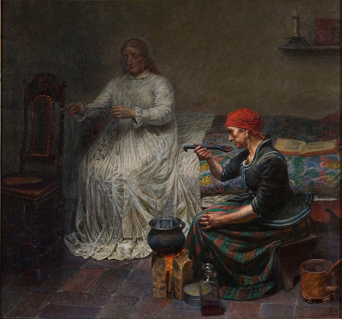 Kristian Zahrtmann - Leonora Christina a Blaataarn. La donna sta cucinando il porridge, Museo d'arte di Bornholm, Gudhjem